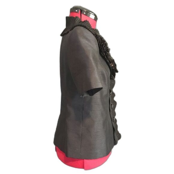 Kasper Blazer Women's Size 4 Black Floral Accents Short Sleeves Ruffles - Picture 2 of 8